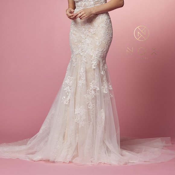 NEW LONG SLEEVELESS V-NECK MERMAID POLYESTER DRESS EMBROIDERED WITH LACE NX H493 - Picture 6 of 11